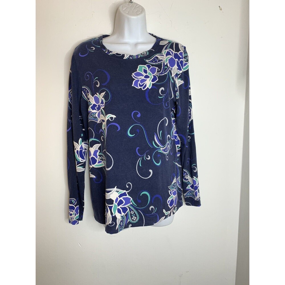 Chicos 1 Boho floral Top Women Navy Blue floral Long Sleeve